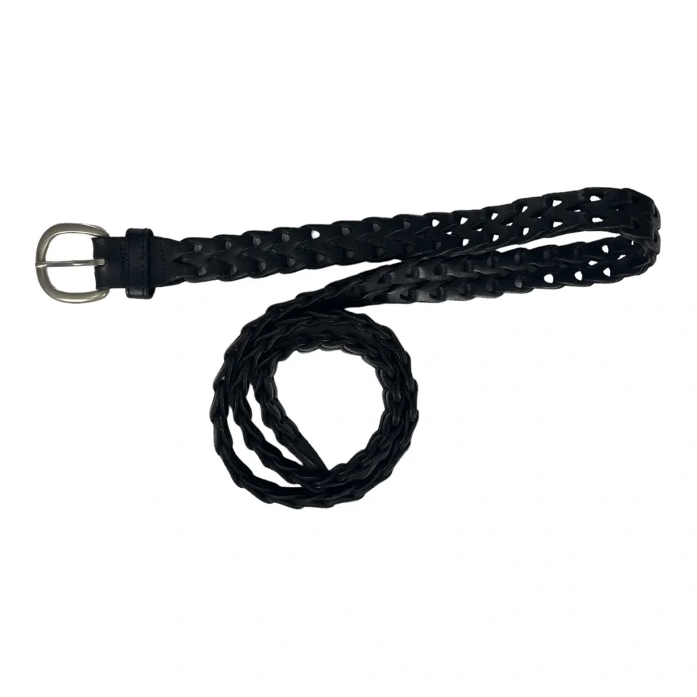 Men’s thick leather woven braided black belt size‎ 40